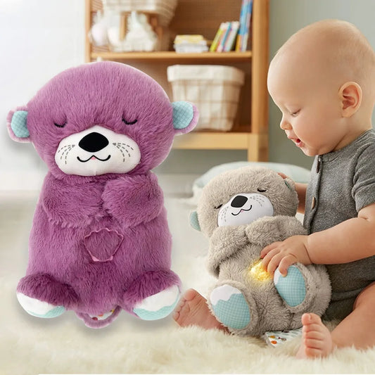 New Baby Breath Baby Bear Soothes Otter Plush Toy Doll Toy Child Soothing Music Sleep Companion Sound And Light Doll Toy Gifts